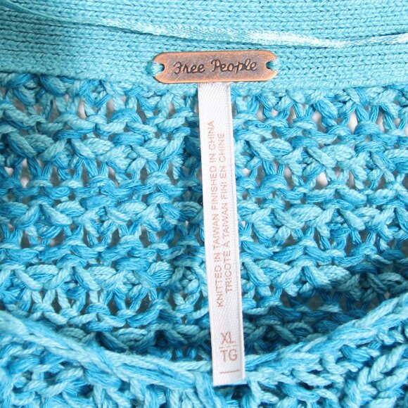 NWT Free People Coconut V-Neck Sweater Pristine Waters Loose Knit Oversized XL - Picture 6 of 13